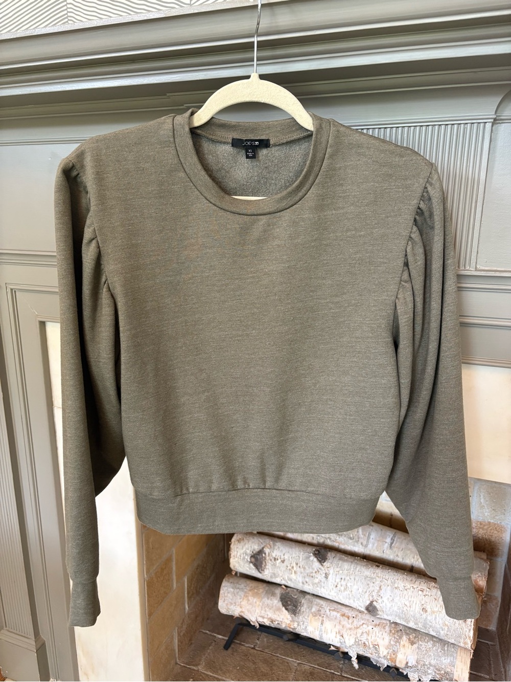 Joe's Jeans Olive Green Puff Shoulder Cropped Sweatshirt